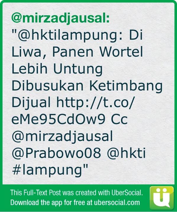 "<a href="/hktilampung/">HKTI ProvinsiLampung</a>: Di Liwa, Panen Wortel Lebih Untung Dibusukan Ketimbang Dijual lampost.co/berita/di-liwa… Cc (cont)