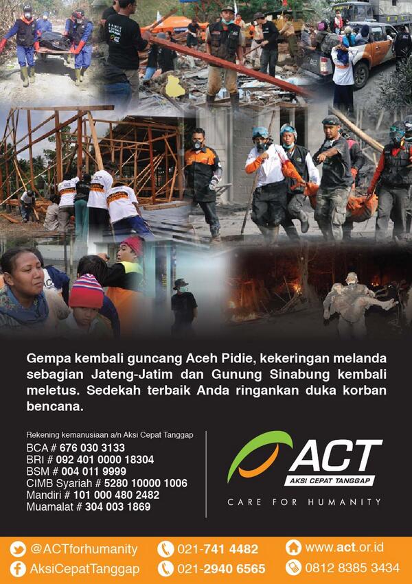 ACTforHumanity's tweet photo. Mari bantu saudara-saudara kita yang menjadi korban bencana. #Sedekah4Humanity http://t.co/kKMusIXNw1