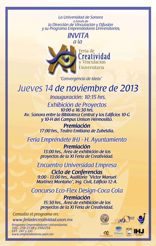 SoyUnison's tweet photo. La inauguración de la XI Feria de Creatividad y Vinculación Universitaria será mañana. Checa el programa: http://t.co/4az6HejtVg