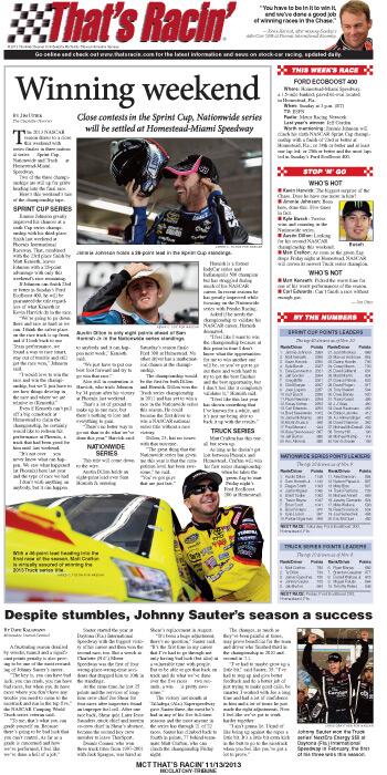 MCTOnePages's tweet image. That&apos;s Racin&apos;: The last races of the year will determine Cup, Nationwide champs bit.ly/1bbqPpl Preview