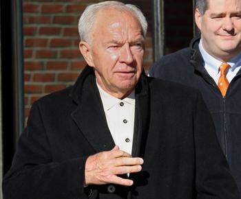 HowieCarrShow's tweet image. Jackie Bulger leaves Whitey's sentencing hearing this morning with an unidentified Bulger nephew....