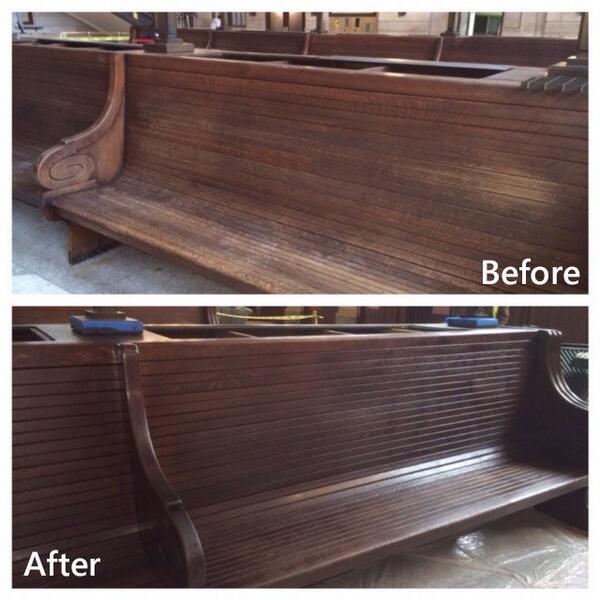 NJTRANSIT's tweet photo. Historic benches refinished at #Hoboken Terminal waiting room #ProgressCard http://t.co/5A41m1lSp3