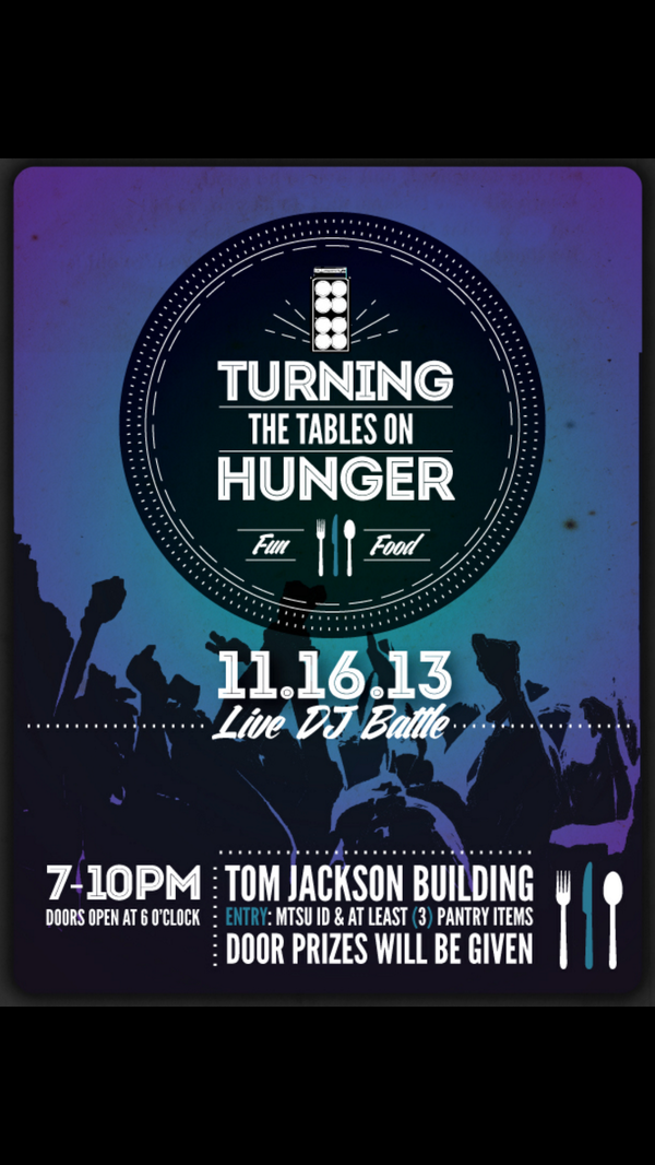 JRO19's tweet image. live DJ Battle on campus this Saturday at 7pm to give back to MTSU Food Pantry! Its an event you don't want to miss!