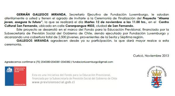 Ceremonia de Finalización Fondo de Educación Previsional donde se capacitaron 1005 jóvenes de la Región de O´Higgins