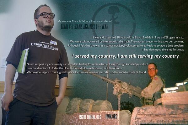 uthcafe's tweet photo. Under the Hood director, veteran and member of @IVAW, with a message on #VeteransDay talking about the #WarAtHome http://t.co/BAYnN1cBNa