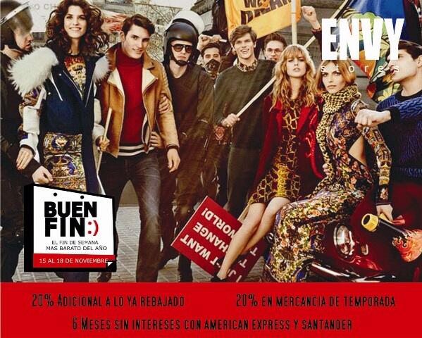 ENVYmexico's tweet photo. Rebajas del 20% a lo ya rebajado y 20% en nueva temporada, 6 meses S/I solo en el #buenfin del 15 al 18 de Noviembre http://t.co/0VSiEqAJrd