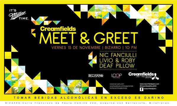 LOOPPROMOTE's tweet photo. Vier.5/11 - Creamfields Meet &amp; Greet 2013 w. @nicfanciulli, @LivioRoby &amp; @DEAFPILLOW. [Bizarro] http://t.co/ftJOekcrSS