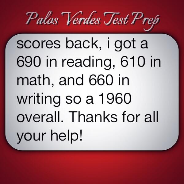 PVTestPrep's tweet photo. With a sub-1500 diagnostic, a score of 1960 is a tremendous improvement. Congratulations! =) http://t.co/msxxdnMjhO