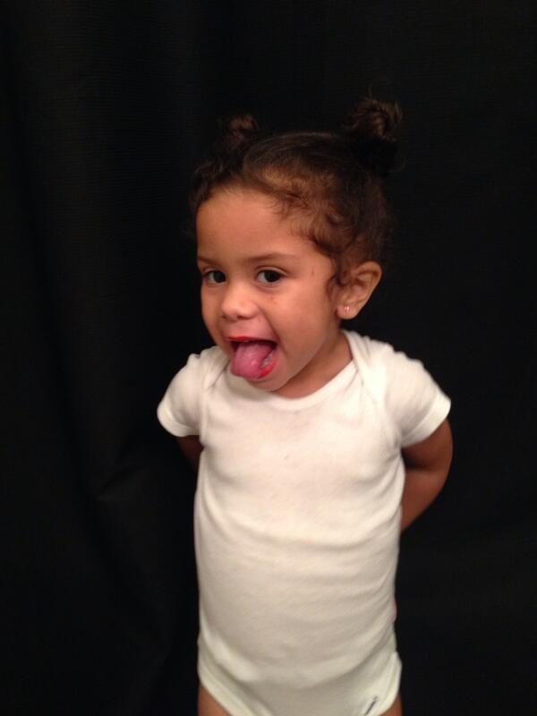 BadDominicana's tweet photo. My two year old swears she's @MileyCyrus Lol.. When her song goes on the radio she says momma put my song Up http://t.co/7d97GTyAZf