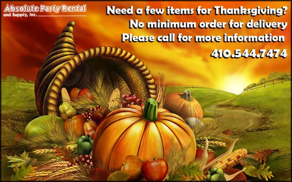 AbsoluteParty21's tweet image. Looking for a few items for #Thanksgiving? We are relaxing our policy on minimum orders this season. 410.544.7474