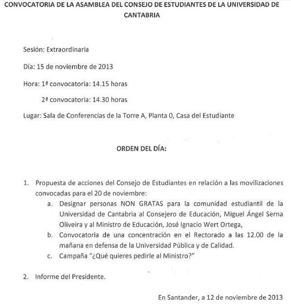 Convocatoria de Asamblea Extraordinaria para el viernes 15 a las 14.30 en la Sala de Conferencias de la Torre A,