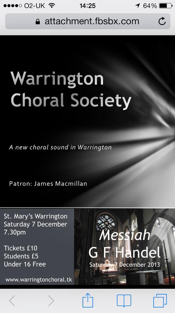 WarrChoral's tweet image. Warrington choral premier performance.  Sat 7 December. Please RT everyone and come along.  #WarrChoralMessiah