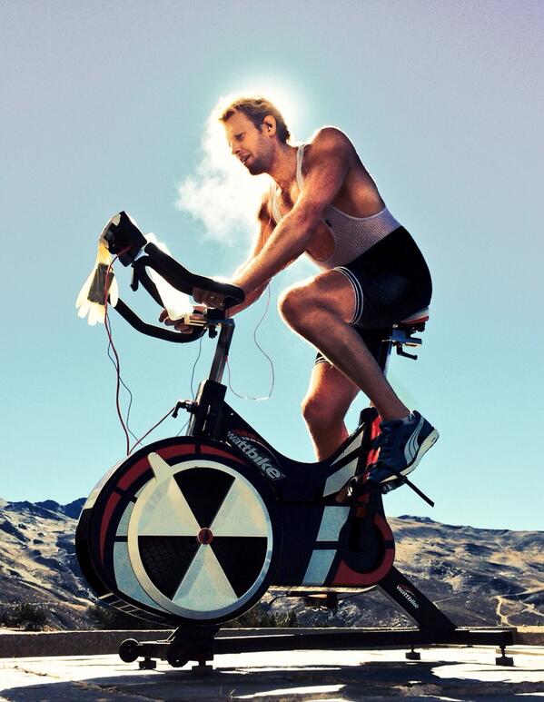PeteReed's tweet image. A back lit photo of @andrewthodge crushing the Wattbike. Cross training above the clouds.
#Machine