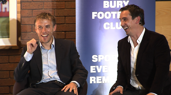 ManUtd's tweet photo. On being an #mufc coach, @fizzer18 said: "I could've taken the easy way out and got a job in the media, like Gary!" http://t.co/Y6aShXCBlv