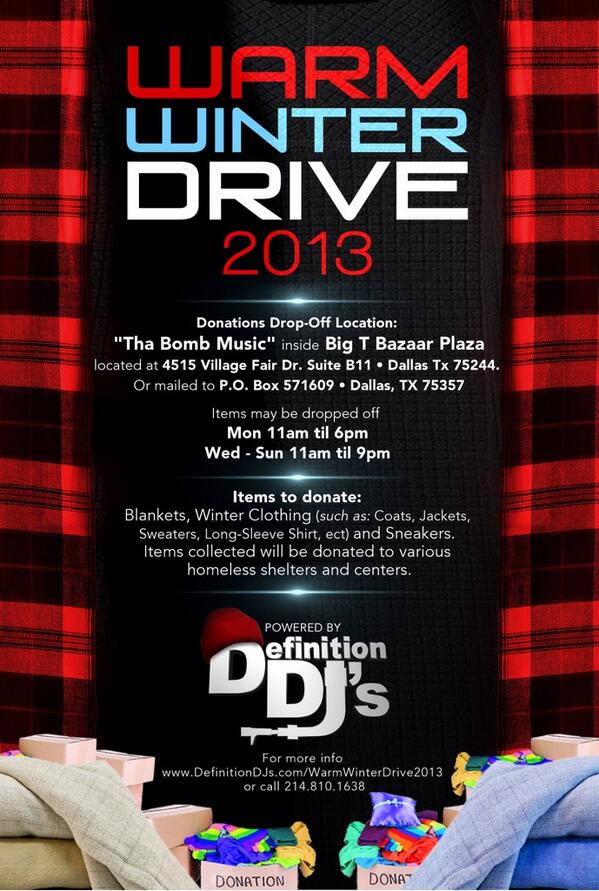 DefinitionDJs's tweet image. RT: #Dallas #DefinitionDJs #WarmWinterDrive has started. For more info visit DefinitionDJs .com #DonateDonateDonate
