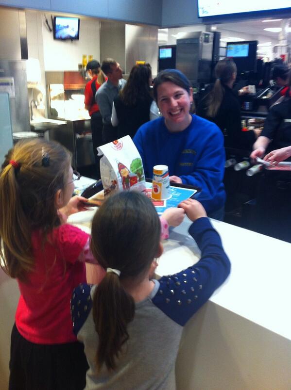 Mrs. Kline is hard at work at McTeacher's Night at the Business Loop McDs.