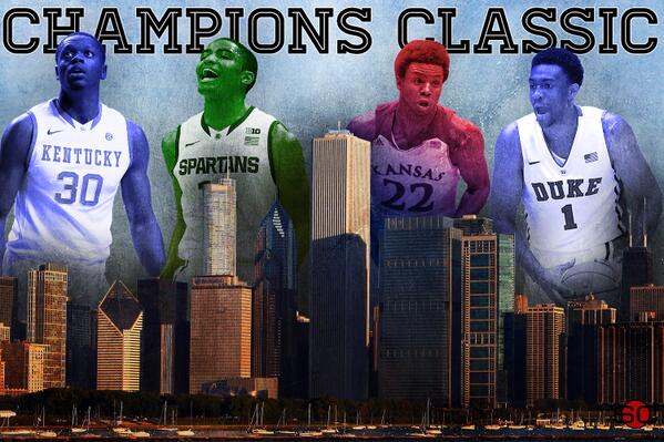SportsCenter's tweet photo. No. 1 Kentucky vs. No. 2 Michigan State. Andrew Wiggins vs. Jabari Parker. No reason not to watch tonight, 7:30 ESPN. http://t.co/jH9qiXfka6