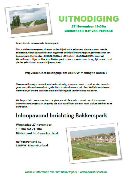 Uitnodiging inloopavond 27 November tinyurl.com/le934hw