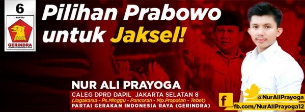 tiyarck's tweet photo. Sukses "@Edgar1107: . @NurAliPrayoga Pilihan @Prabowo08 Untuk Jakarta Selatan. #NAP12 @Gerindra http://t.co/4YFNAGH4Un"