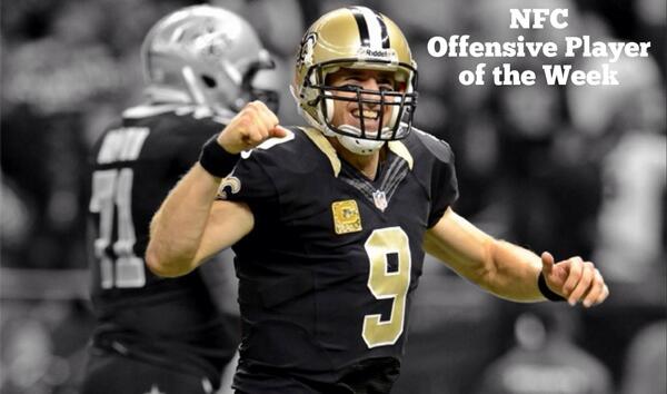 Saints's tweet photo. .@DrewBrees is the NFC Offensive Player of the Week! #Saints http://t.co/0gn6gtjFj0