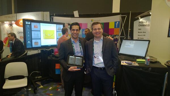 JCollardOmnivex's tweet photo. Bharat Sandhu from Microsoft demo'd Moxie retail application in Chicago on a tablet and touch screen. #RetailRAMP http://t.co/zJ4XpzzTFr