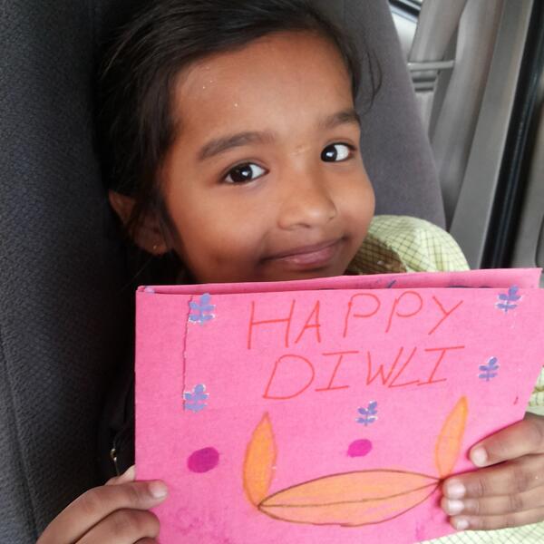 Prisha's tweet photo. I have made a Diwali greeting card for my best friends Eshita, Sachi, &amp; Sakshi. #Diwali http://t.co/yd1q6CvDno