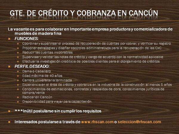 twittEmpleos's tweet photo. @CancunWeb @RhScan @EmpleosQROO #Cancun @twittEmpleos #SeBusca Gte. de Crédito y Cobranza #Cancún http://t.co/wyJJGqkyps @sianyami