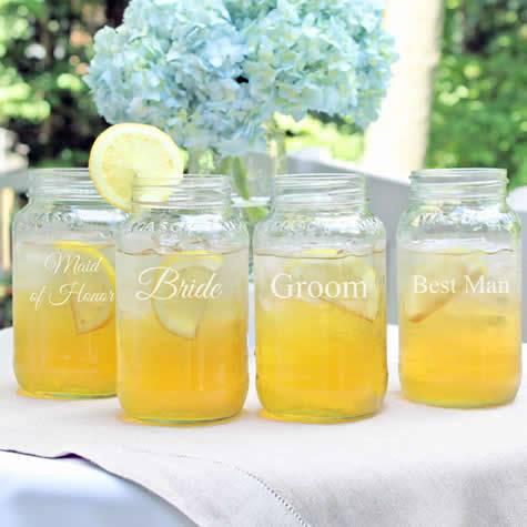 Wedding party mason jar glasses. Set of 4. Coupon Code WHATBRIDESLOVE for 15% off your order! wherebridesgo.com/Merchant2/merc…