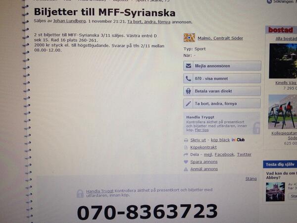 dafrend228's tweet photo. Hittade annons på blocket. 2000 kronor!!? Hur stoppar vi detta?@Malmoistas1910 @kavehk http://t.co/cG4CQ3yNS2