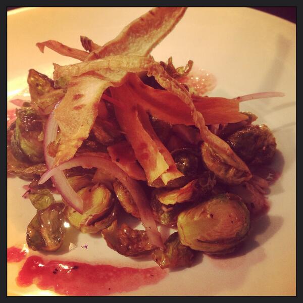 Tea smoked trout salad w/ fried brussels sprouts and red wine vinaigrette