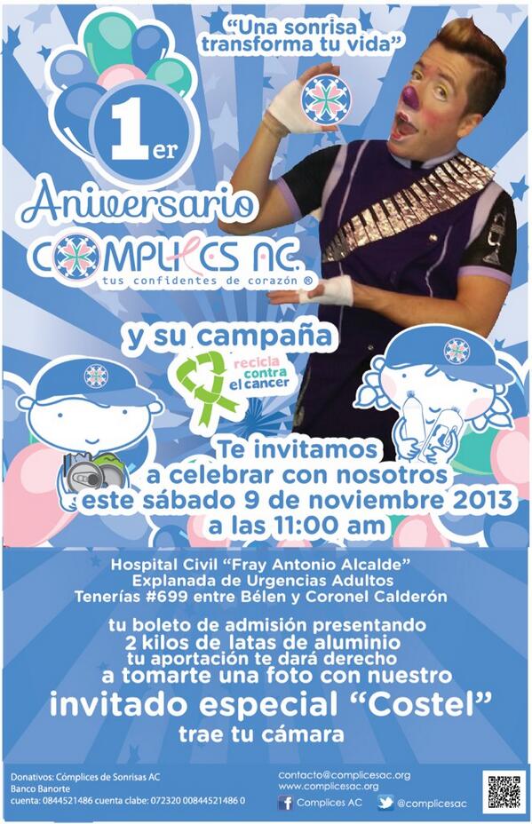 ComplicesAC's tweet photo. @MedulaHCFAA  Gracias a todos ustedes cumplimos 1 año ven y festeja con nosotros... http://t.co/sPIoVwlLyH @ComplicesAC  @HospitalCivil