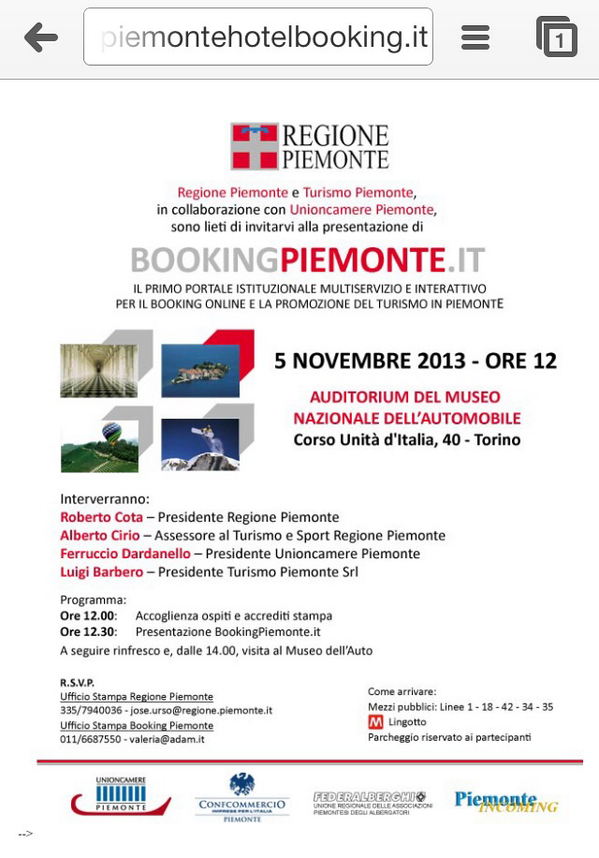 #savethedate bookingpiemonte.it sarà presentato il 5 novembre 2013 a Torino / <a href="/la_stampa/">La Stampa Business Naming Expert</a> <a href="/rep_torino/">Repubblica Torino</a> <a href="/quotidianopiem/">QuotidianoPiemontese</a>