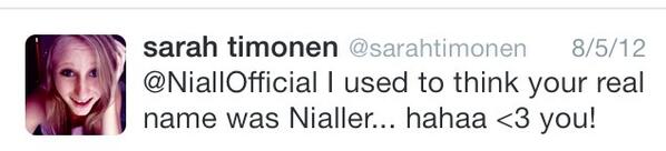 sarahtimonen's tweet image. #carrotconfessionnight I used to think @NiallOfficial real name was Nialler... #soembarrasing #ohmygod
