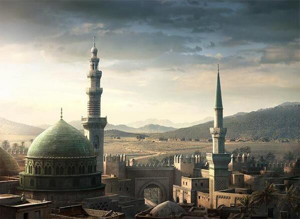 TheArabHash's tweet image. #المدينة_المنورة قديمًا في ساعة الغسق كما صورها ورسمها رافايل لاكوست.
#غرد_بصورة