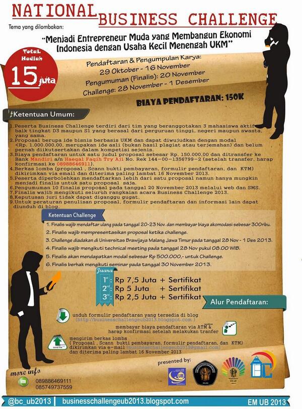 Bussiness Chalengge berhadiah total 15 juta! yuk klik businesschallengeub2013.blogspot.com cc: <a href="/eventmalang/">Event Malang</a>
