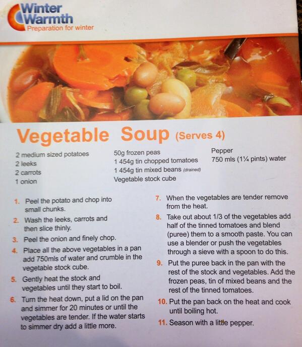 HealthCareDONC's tweet photo. Here's a tasty, easy to make vegetable soup recipe to keep you warm as it gets colder in #doncasterisgreat. Serves 4 http://t.co/9IK8zVvq7V
