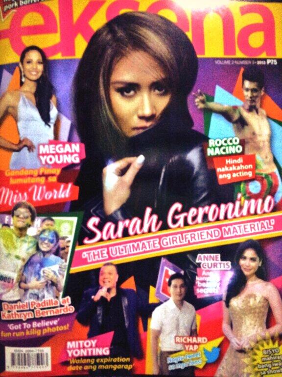snuggles_27's tweet image. saw this on national bookstore, @JustSarahG on the cover of #eksena magazine. #espressions