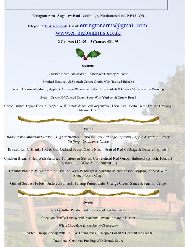 Erringtonarms's tweet photo. Christmas Fayre menu now available! Looking for somewhere for a party or even just a table for one! Try us!#NEFOOD http://t.co/ab2MyafSu0