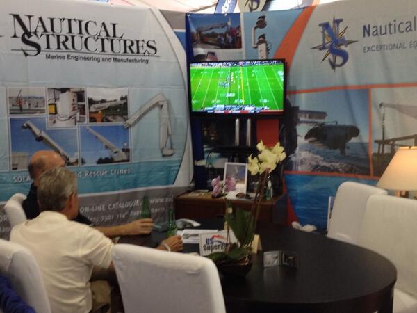 NauticalStruct's tweet image. Watching the Michigan Michigan State game on our stand at FLIBS!
