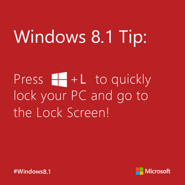 Windows's tweet photo. Keep your PC protected when unattended with this easy #Windows8.1 keyboard shortcut! http://t.co/i3bVKJgHGZ