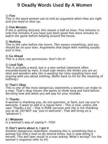 NotCorruptMedia's tweet photo. Deadly things said by women: http://t.co/BKQdunucgY