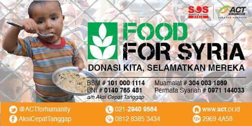 ACTforHumanity's tweet photo. Mari sisihkan sebagian rezeki kita untuk mereka yg tengah kelaparan di bumi Suriah. #SOSSyria #Food4Syria http://t.co/BUKSWP1bGr