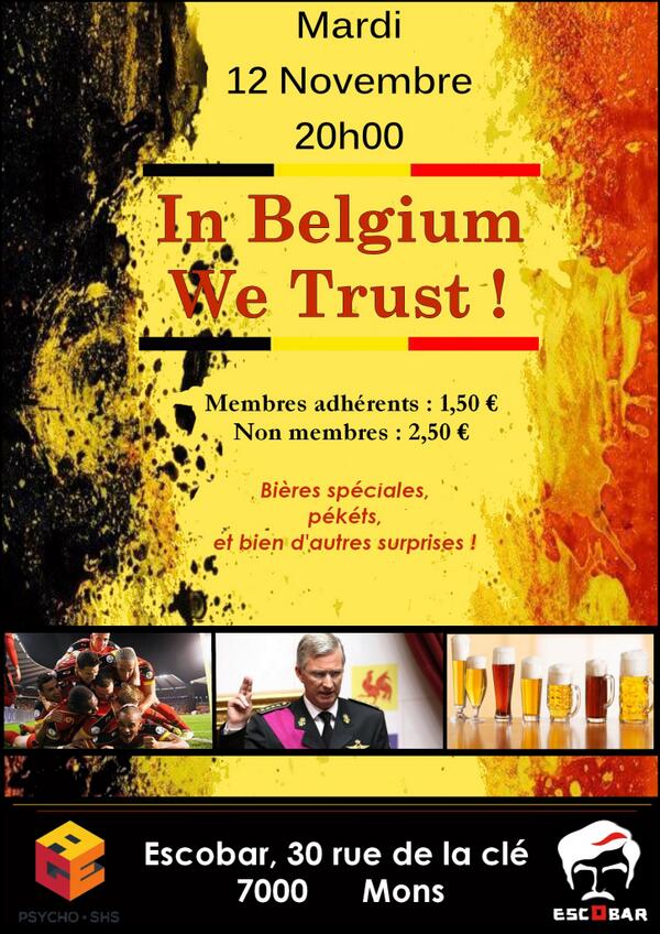 Prochain rendez-vous : soirée #InBelgiumWeTrust ! Mardi 12/11 ! 
facebook.com/events/5416094… #UMons #Party #Student
