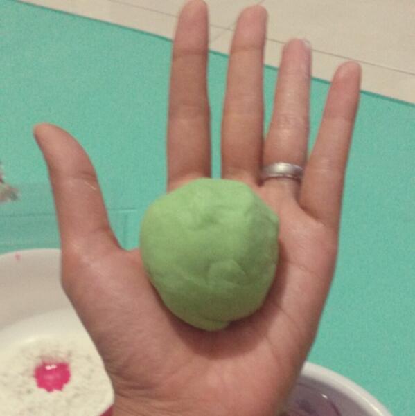 In the end, smear the cooking oil to the almost ready #DIYplaydough. More squeezing. And walah! Its done :)