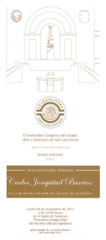 Próximo 4 de noviembre develación del Epígrafe de mi abuelo #CarlosJonguitudBarrios en el Muro de Honor del Congreso