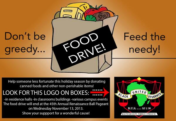 bus1968's tweet photo. B.U.S is putting on a canned food drive until November 13th at the 45th annual Renaissance Ball. PLEASE SHOW SUPPORT! http://t.co/Mxl5g6tcLr