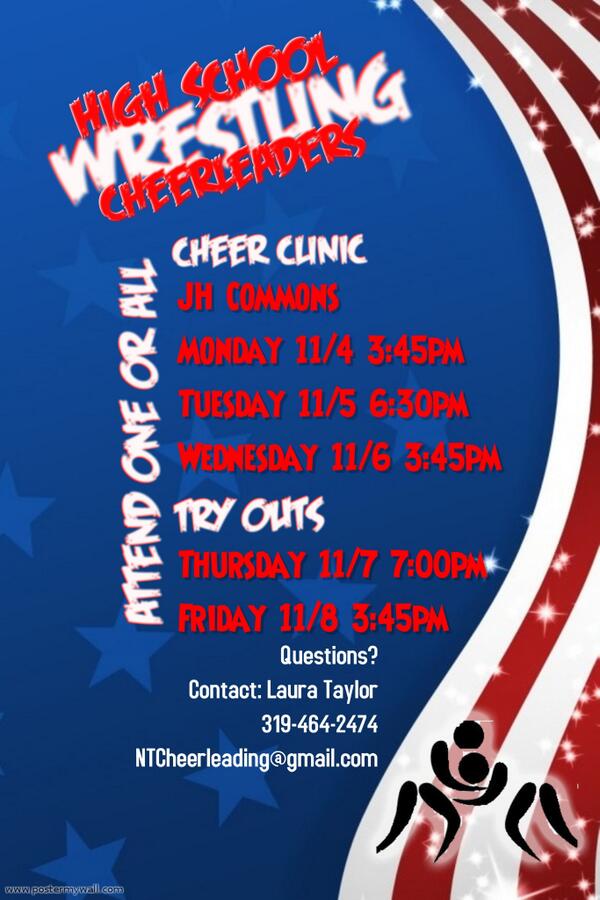 ntcheer's tweet photo. Wrestling cheerleading clinic and try outs. #loudandproud #RedhawkSpirit http://t.co/NU39ZCtfYo