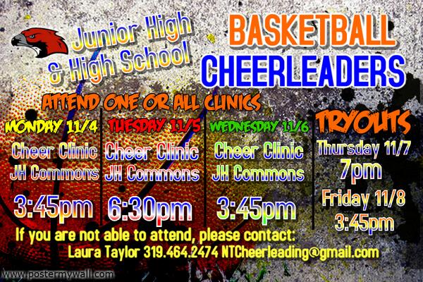 ntcheer's tweet photo. Basketball JH &amp; HS cheerleading clinic and try outs. #loudandproud #RedhawkSpirit http://t.co/bf2c6xJmv3