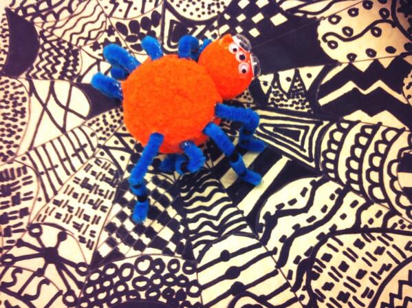Inspired by the book The Spider and the Fly.  Great project for teaching different kinds of line, pattern, balance.