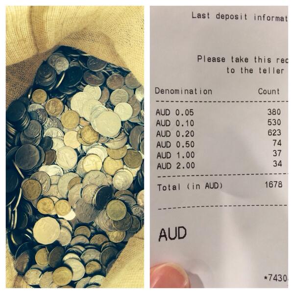 ByronScott's tweet photo. 1,678 coins = $338.60 in my bank account. Cha-Ching!! Always keep your spare change!! ☺️ http://t.co/kBBwt2zfWj
